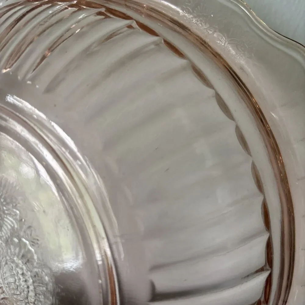 Anchor Hocking MAYFAIR Open Rose Pink Depression Glass Bowl Cottage Granny 1930s